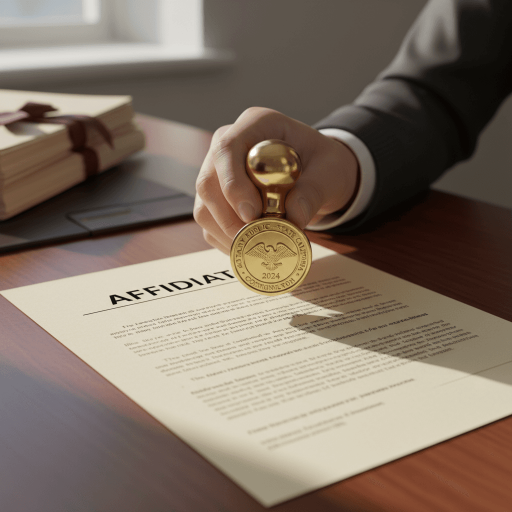 Notary stamp and seal on official paperwork